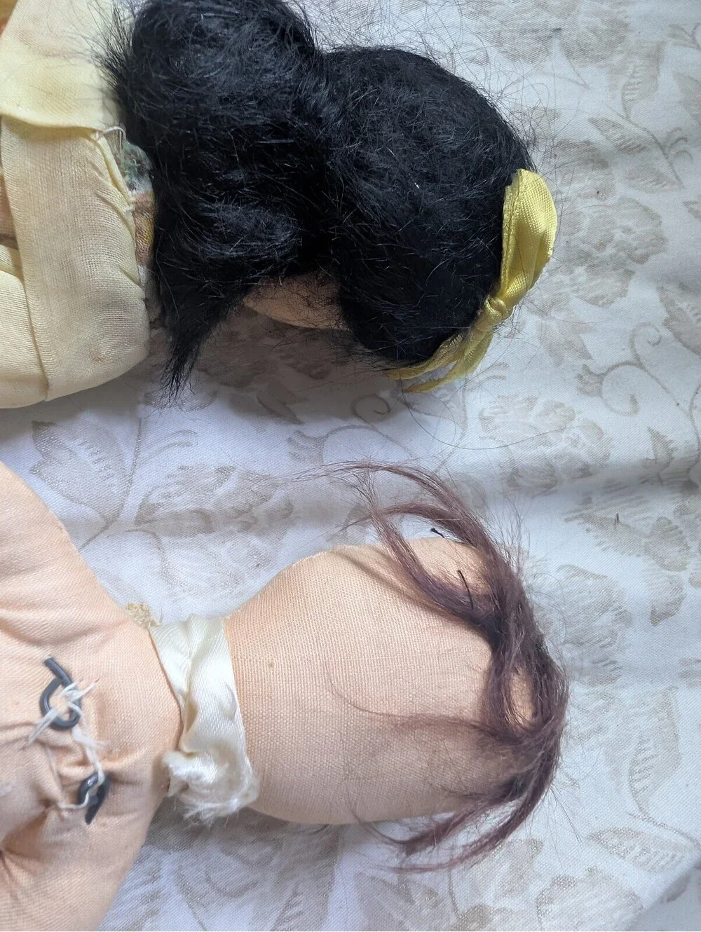 Vintage Handmade Cloth Dolls Pair with Fabric Clothing